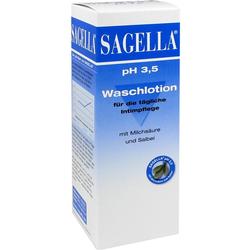 Verpackung einer Waschlotion für die tägliche Intimpflege, pH 3,5, mit Milchsäure und Salbei.