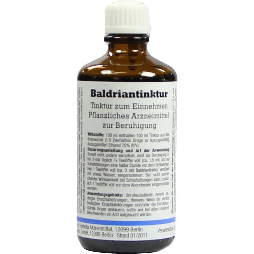 Braune Flasche mit Etikett für Baldriantinktur zur Beruhigung.