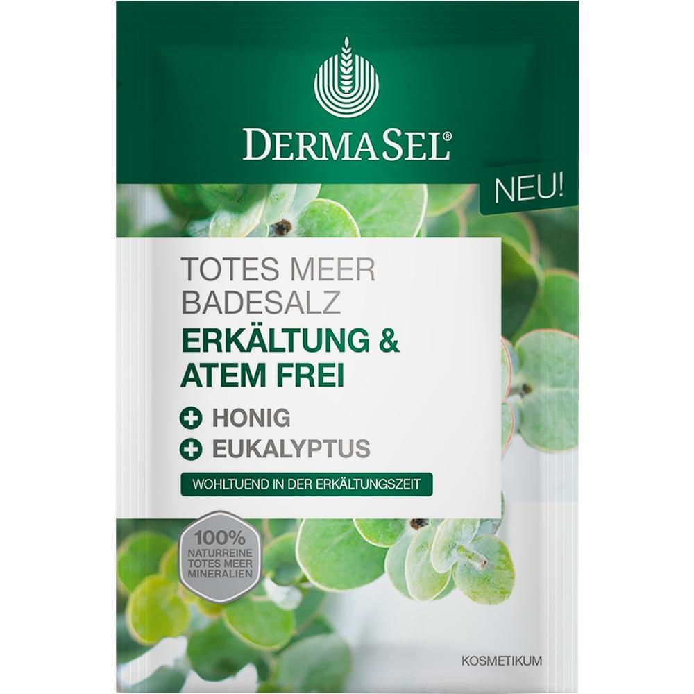 Päckchen Badesalz mit Honig und Eukalyptus für Erkältungen.